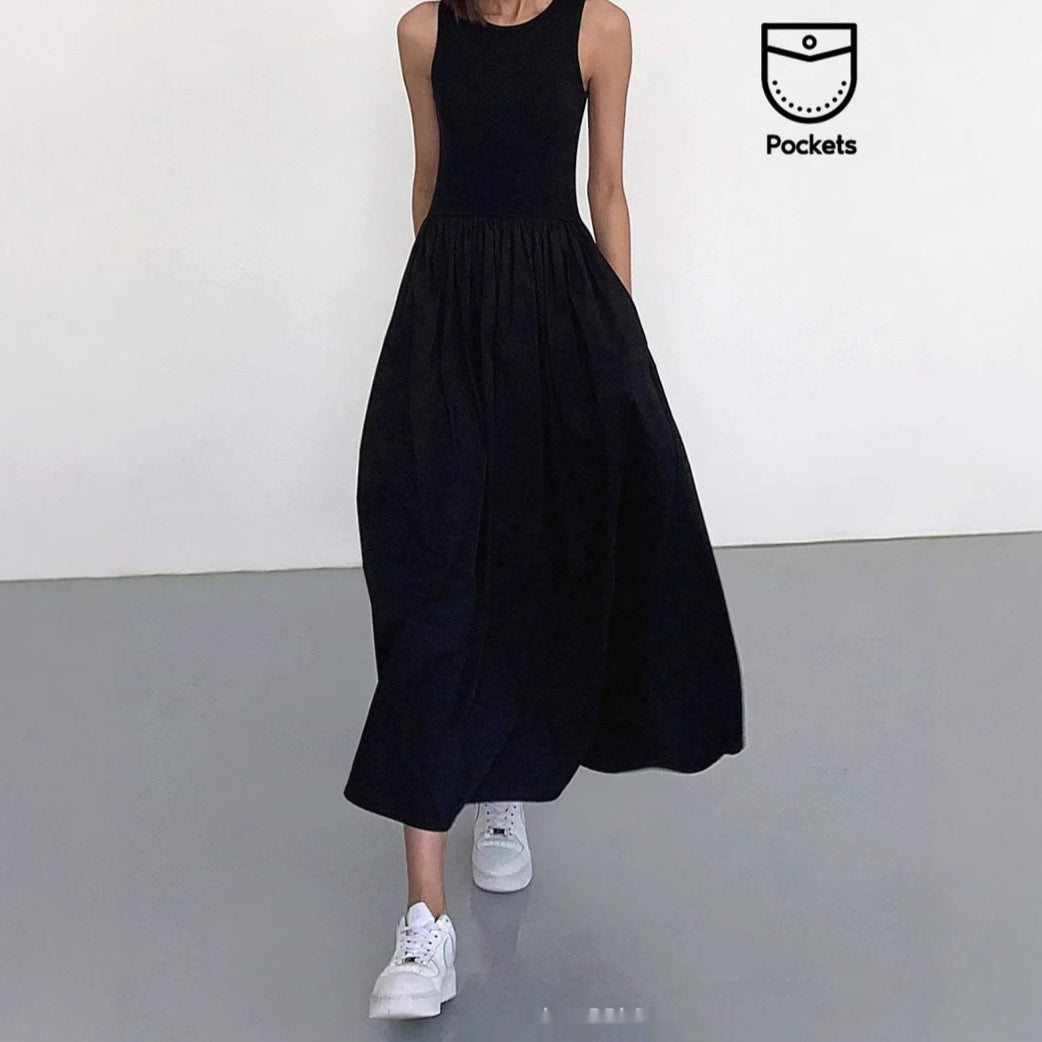 Robe longue moulante sans manches pour femme