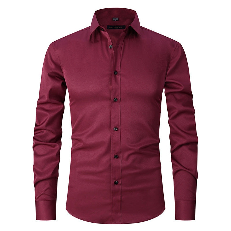 Men's Long-sleeved Fashion Top Slim Solid Color Stretch Shirt
