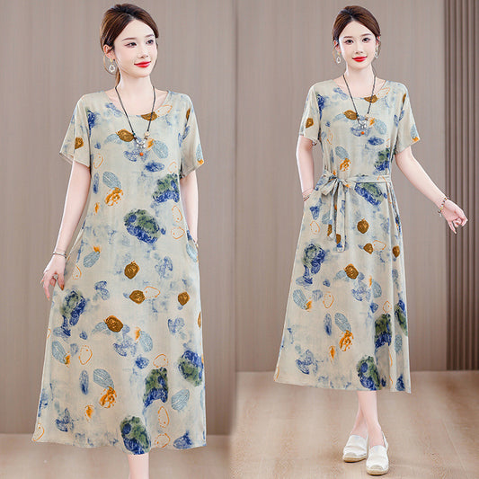 Women's Short Sleeve Cotton Floral Dress