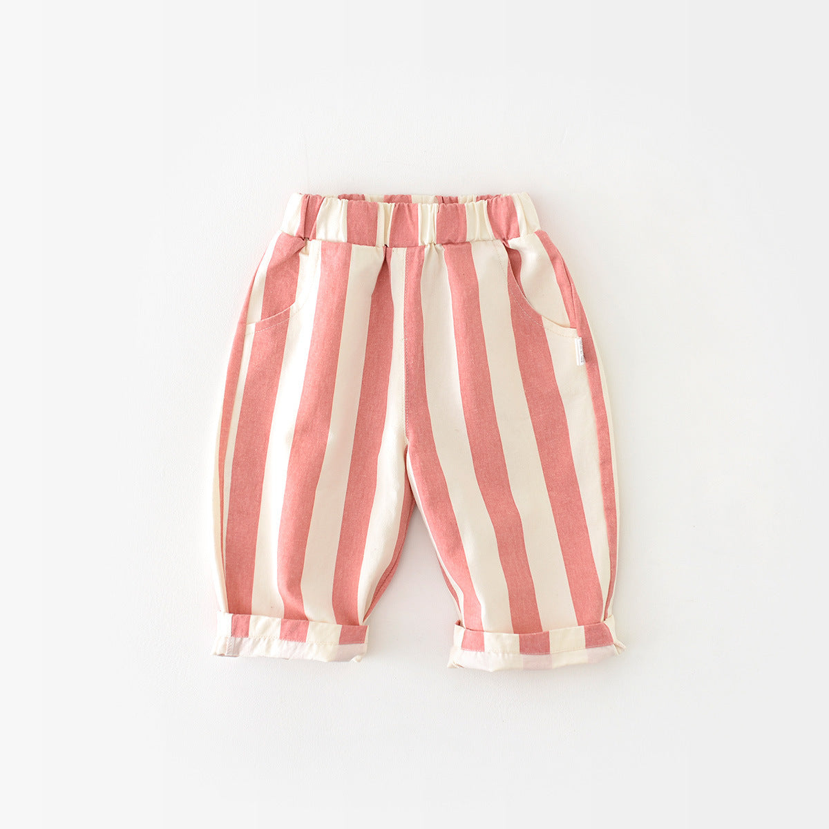 Pantalon décontracté taille haute rayé coloré pour bébé