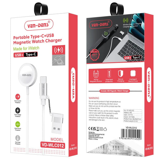 Magnetic Apple Watch Charger USB A + USB C VD-WLC012