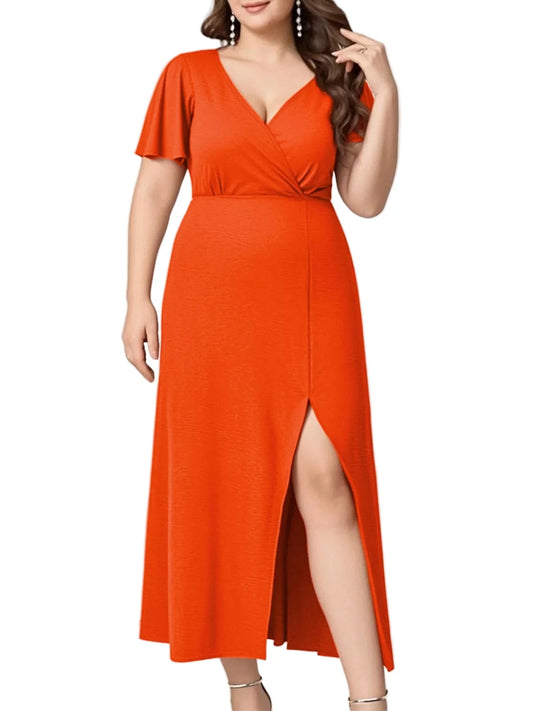 Robe Cache-cœur Grande Taille à Manches Volantes