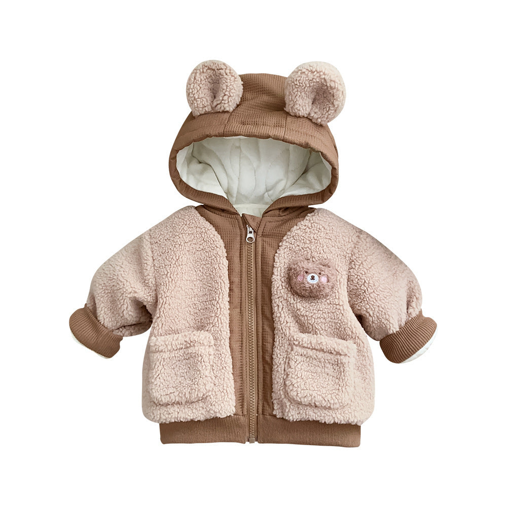 Manteau rembourré en coton et velours avec motif d'ours mignon