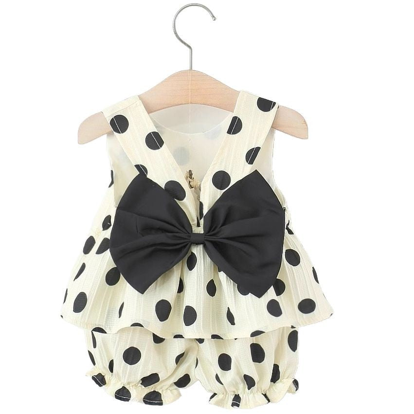 Girls Polka-Dot Cotton Vest 2-Piece Set