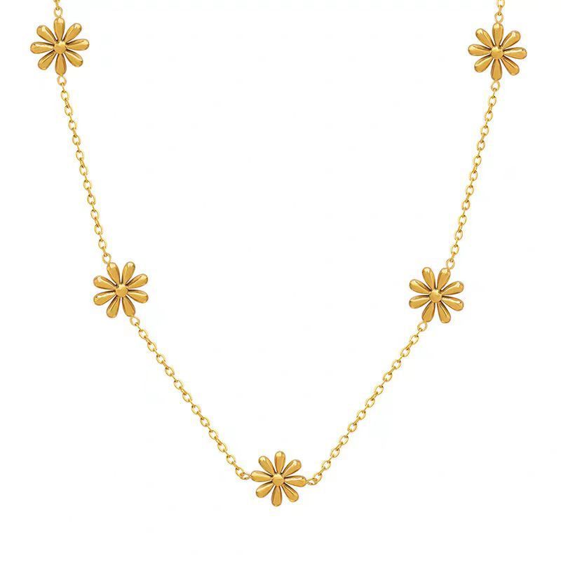 Titanium Steel Colorfast Floral Necklace