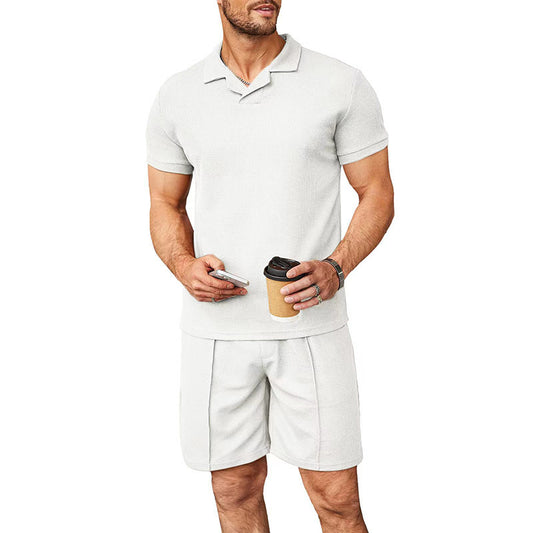 Waffle V-neck Polo Shirt Suit