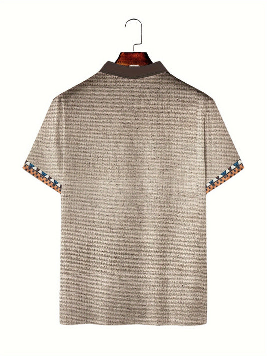 Men's Casual Short-Sleeved Shirt with 3D Digital Bull Head Print, Button Detail, Lapel Collar - Outdoor Fashion Wear