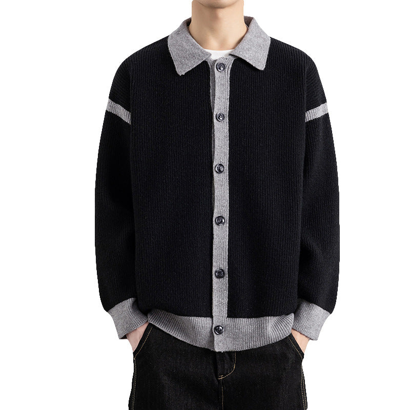 Men's Casual Color Block Lapel Knit Cardigan