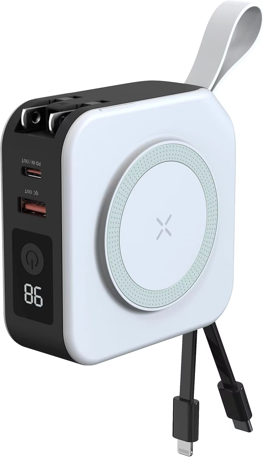 Banque d'alimentation magnétique sans fil cinq en un 22,5 W, batterie externe portable 10 000 mAh, chargeur de voyage