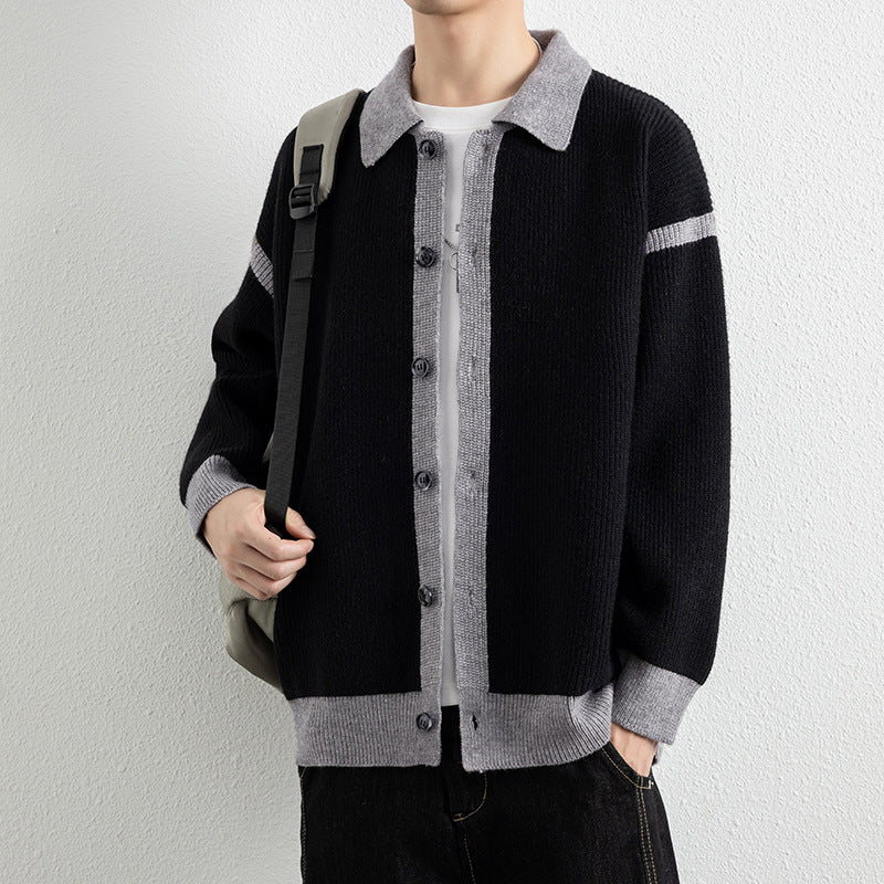Men's Casual Color Block Lapel Knit Cardigan