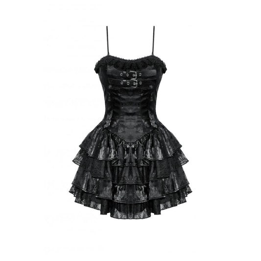 Dark in Love Harriet Punk Shiny PU Leather Layered Dress