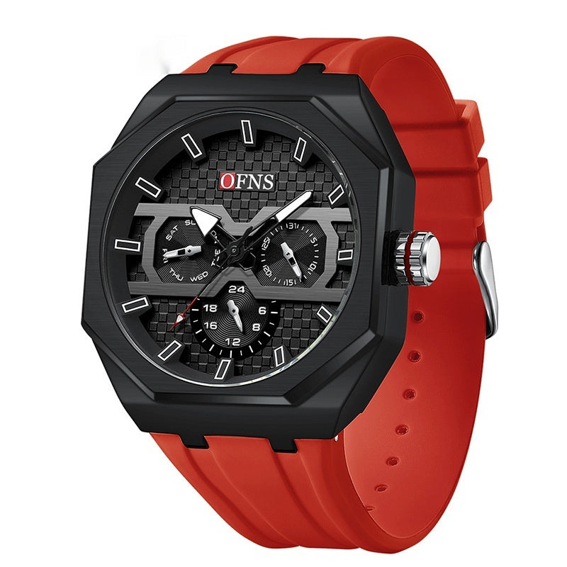 Montre à Quartz Simple et Tendance avec Trois Yeux, Six Aiguilles et Échelle des Ongles Étanche