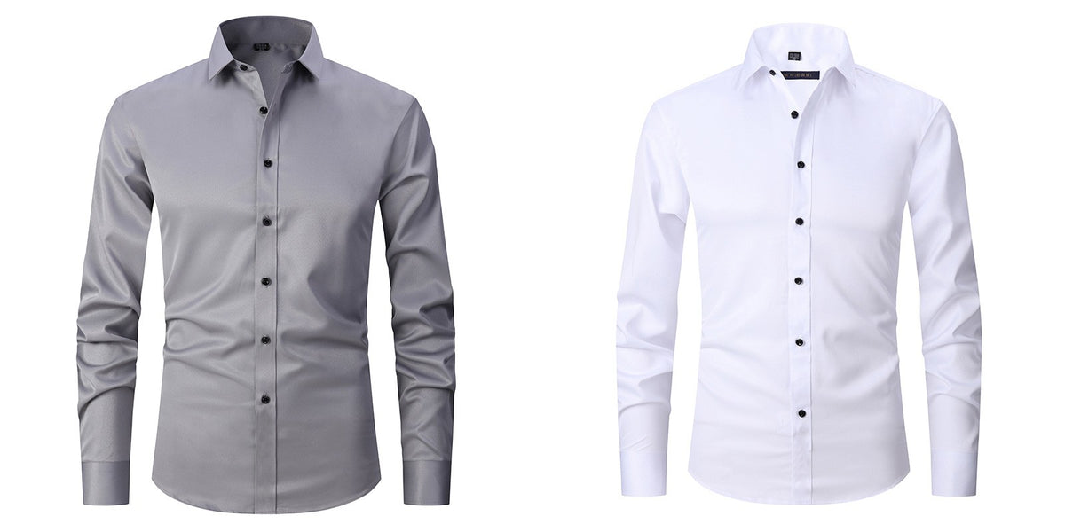Men's Long-sleeved Fashion Top Slim Solid Color Stretch Shirt