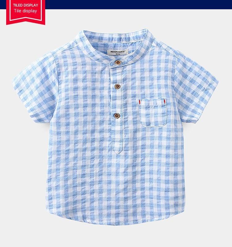 Children's Cotton Blue Short-sleeved Shirt Fashion Casual Short-sleeved Plaid Shirt - Stuffs & Savers
