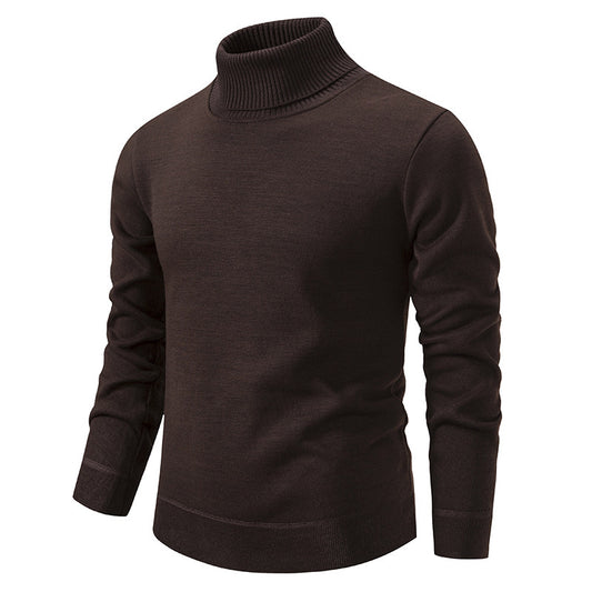 Winter Turtleneck Sweater Fashion Slim Fit Solid Color Pullover Knitted Top Men's Clothing