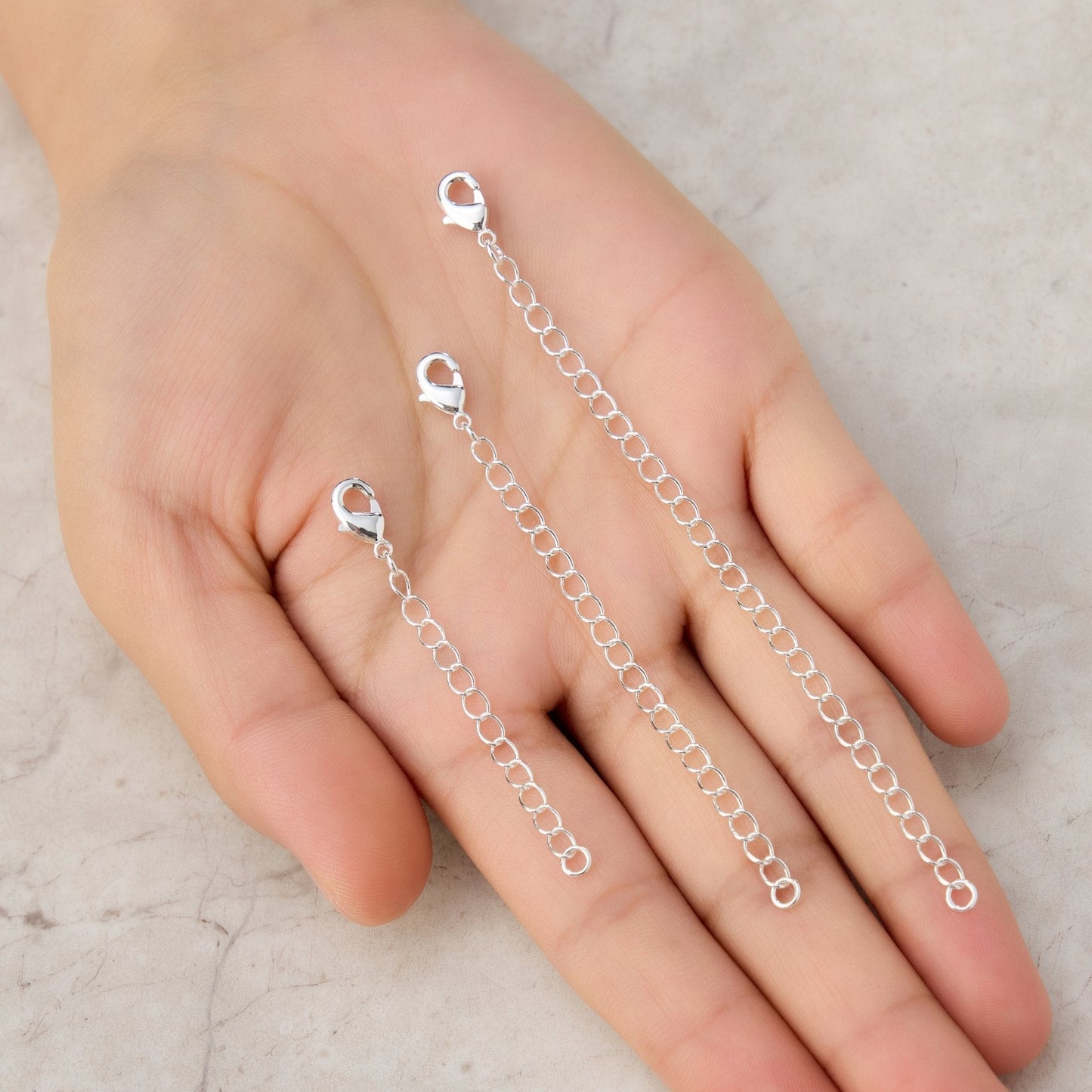 3 Pack of 2" 3" 4" Inch Silver Plated Necklace Chain Extenders