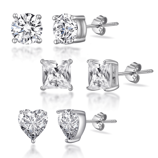 3 Pairs of Sterling Silver Shaped Earrings Created with Zircondia® Crystals