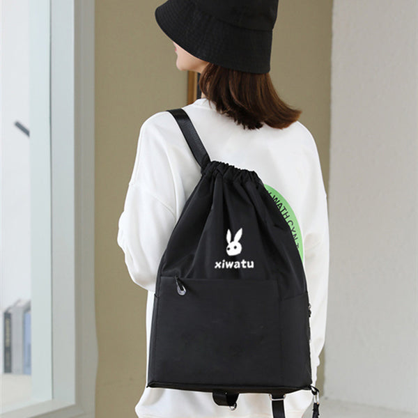 Drawstring Folding Backpack - Portable Nylon Daypack