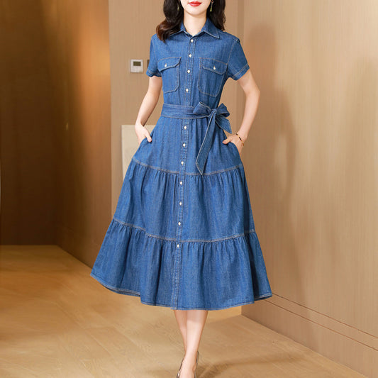 Cotton Long Skirt Denim Dress