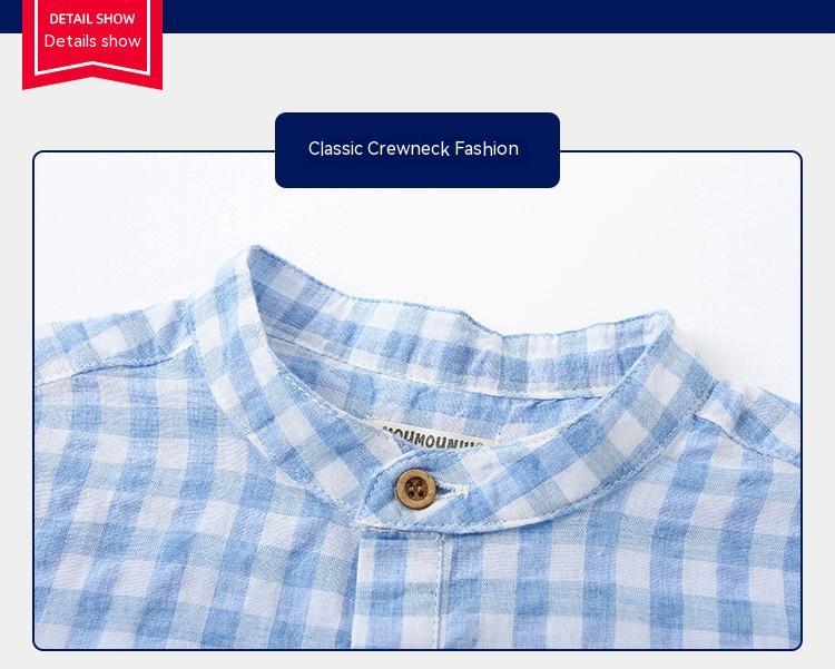 Children's Cotton Blue Short-sleeved Shirt Fashion Casual Short-sleeved Plaid Shirt - Stuffs & Savers