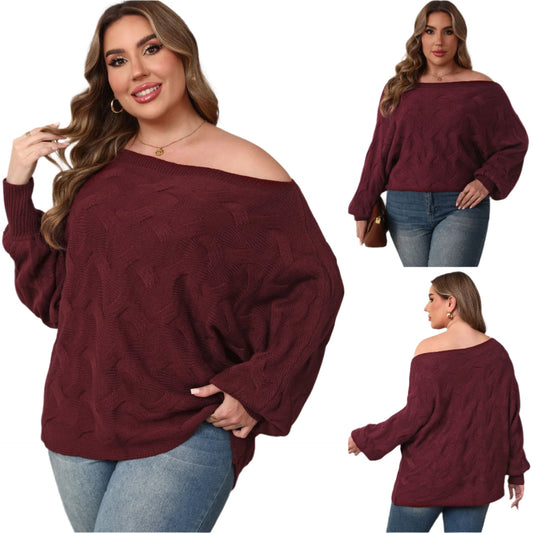 Pull à manches chauve-souris et épaules dénudées grande taille – Haut ample et sexy pour femme