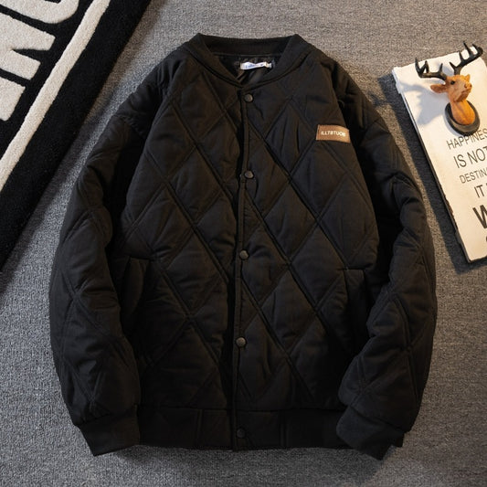 Mens Retro Diamond Lattice Cotton Coat Jacket