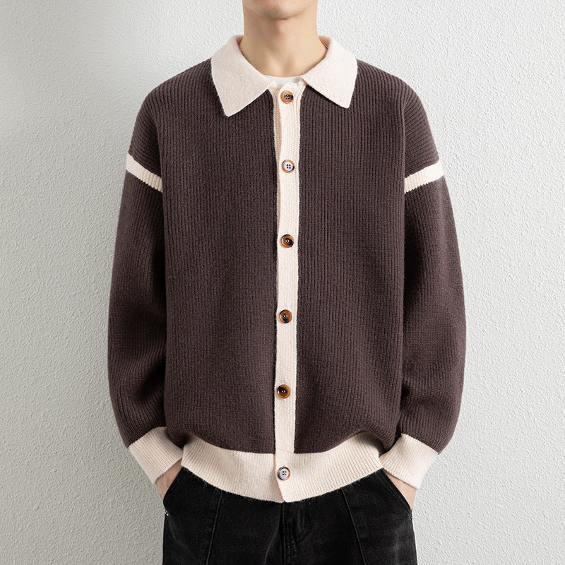 Men's Casual Color Block Lapel Knit Cardigan