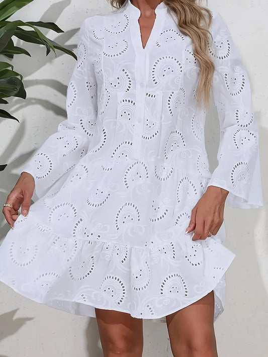 Robe sexy unie à col en V, ample et ajourée, pour femme, printemps et été, modèle Nian Nian (européen et américain)