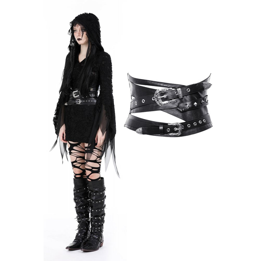 Dark in Love Elvira Faux Leather Layered Goth Waist Belt