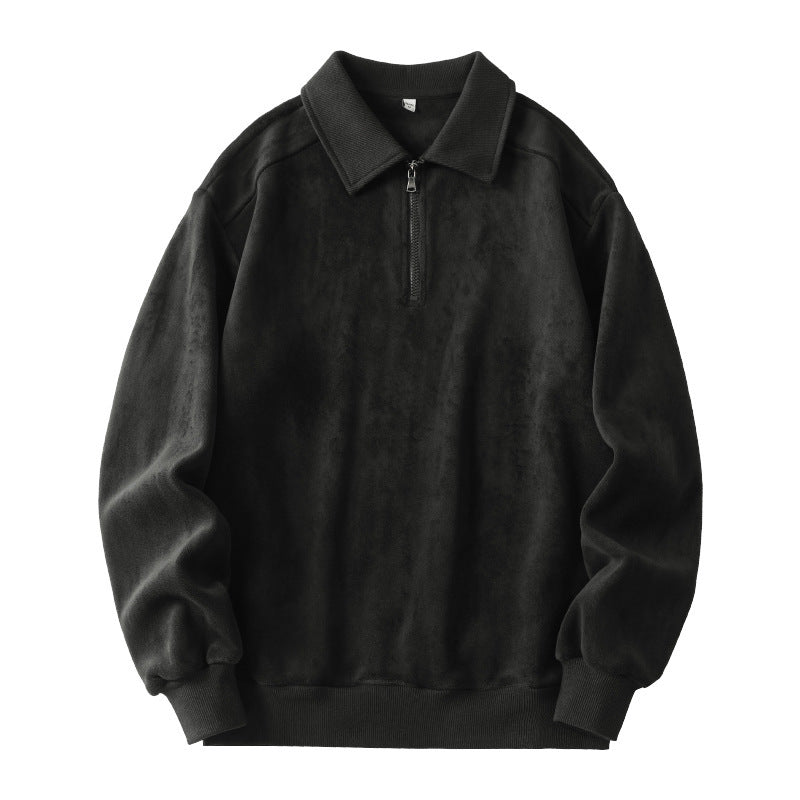Mens Lapel Half-zip Sweatshirt Fleece Long Sleeve - Stuffs & Savers