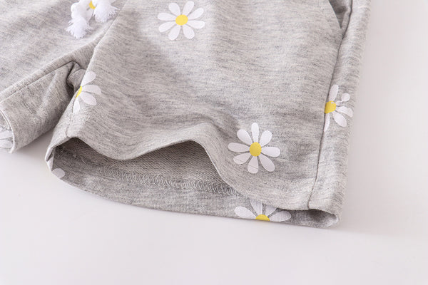 Girls Daisy Print Shorts - Light Gray