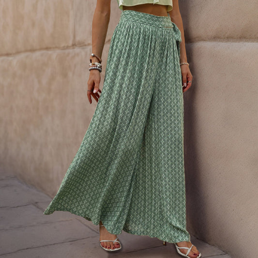 Female Lace Printing Flared Wide Leg Pants