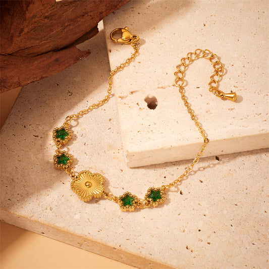 Womens Flower Five-leaf Flower Shell Titanium Steel Bracelet