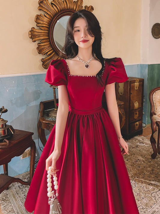 Red French Satin Dress