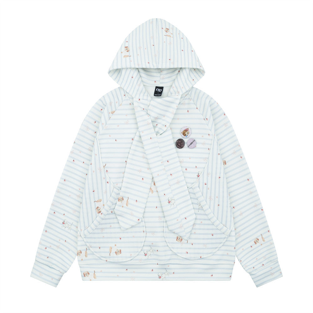 Striped Dog Print Hoodie