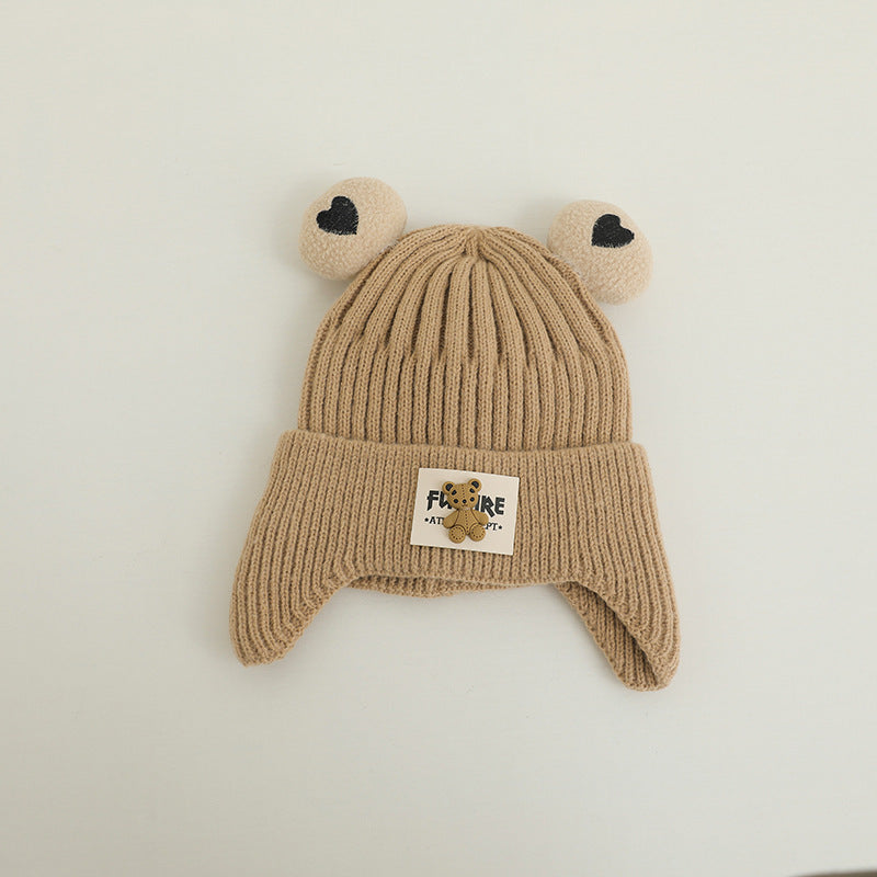 Bonnet ours en laine tricoté chaud pour enfants, idéal pour l'extérieur