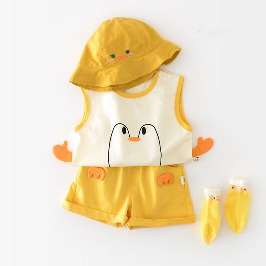 Big White Goose Vest Set Infant And Toddler Cartoon Shorts