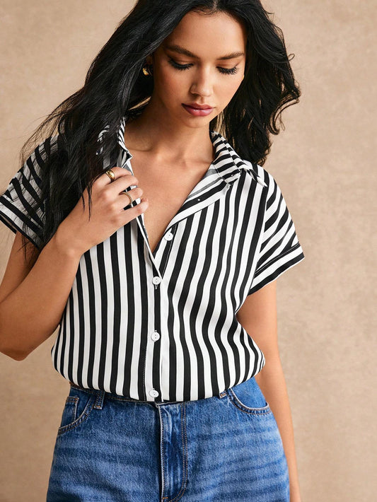 Chemise Rayures Manches Chauve-Souris Bouton