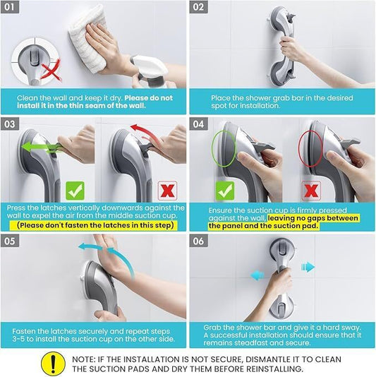 2 X SAFETY SUPPORT HAND RAIL HANDLE BAR GRIP GRAB SUCTION BATH BATHROOM SHOWER