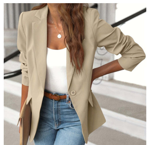 Veste à revers boutonnée pour femme - Blazer de costume décontracté