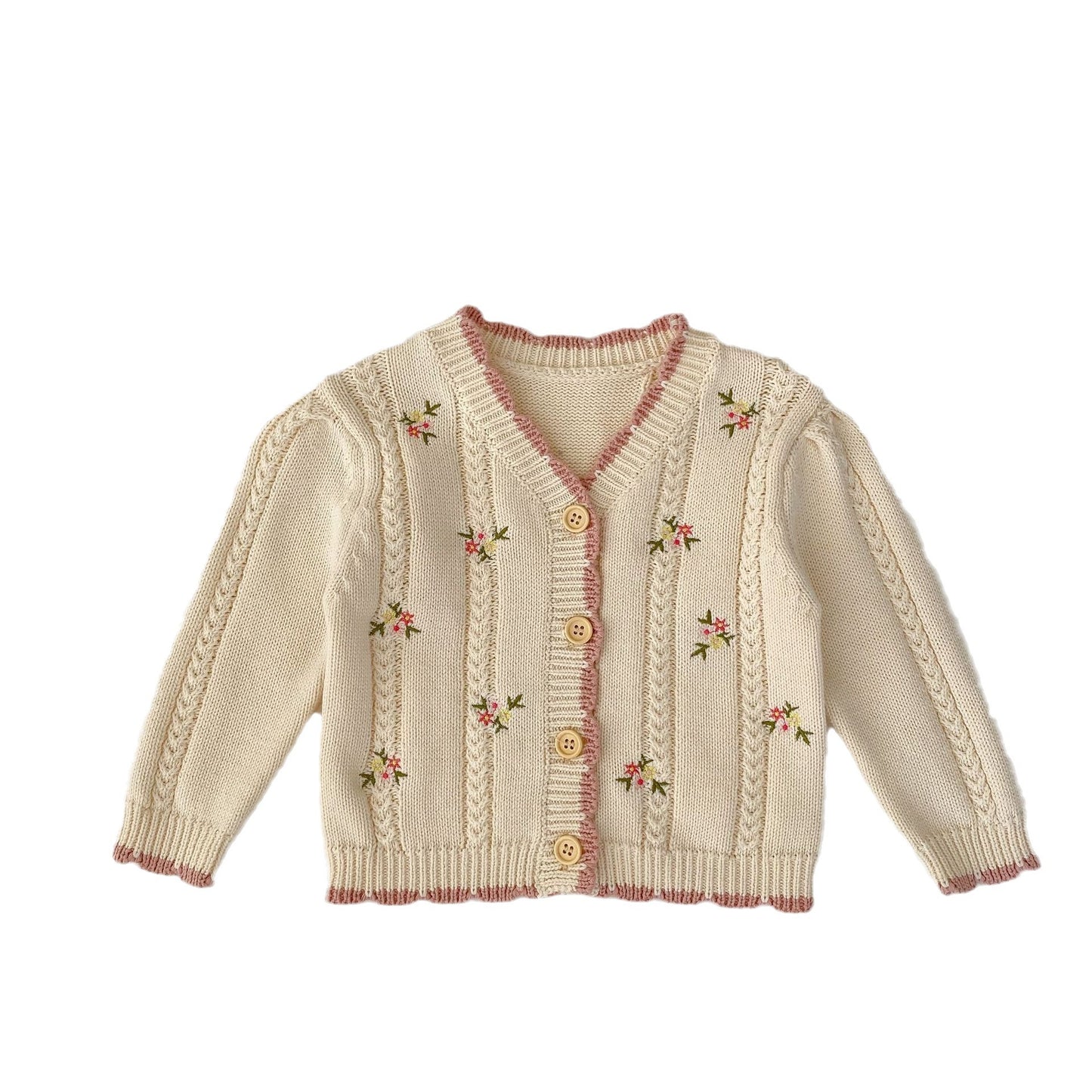 Cardigan en tricot brodé petites fleurs pour bébé fille