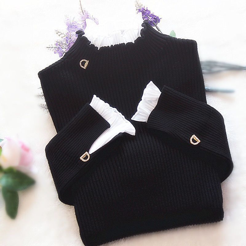 Half High Collar Bottom Sweater With Wooden Ear Edge Top For Women - Stuffs & Savers