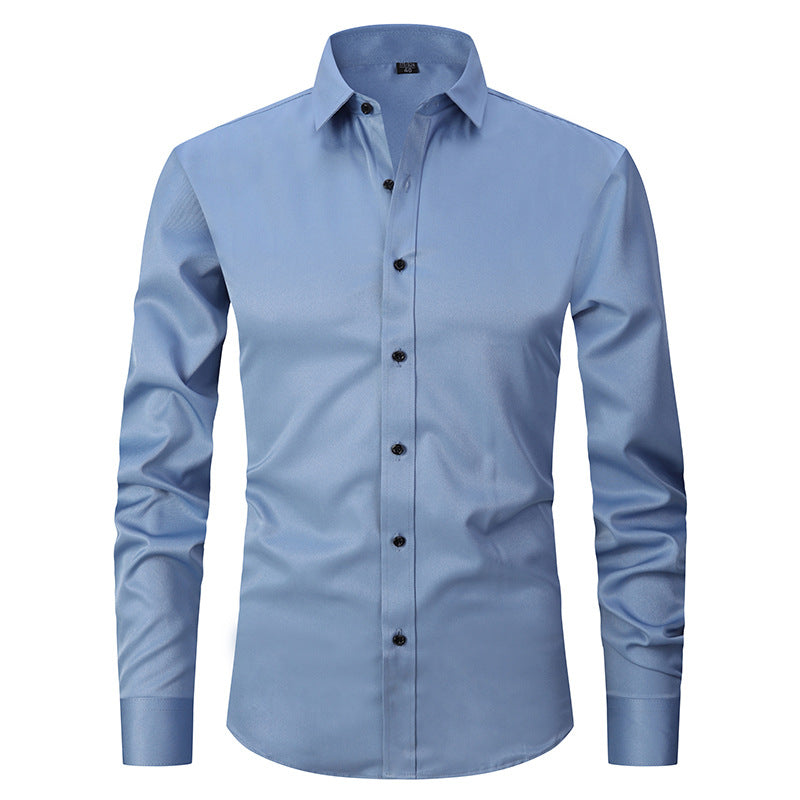 Men's Long-sleeved Fashion Top Slim Solid Color Stretch Shirt
