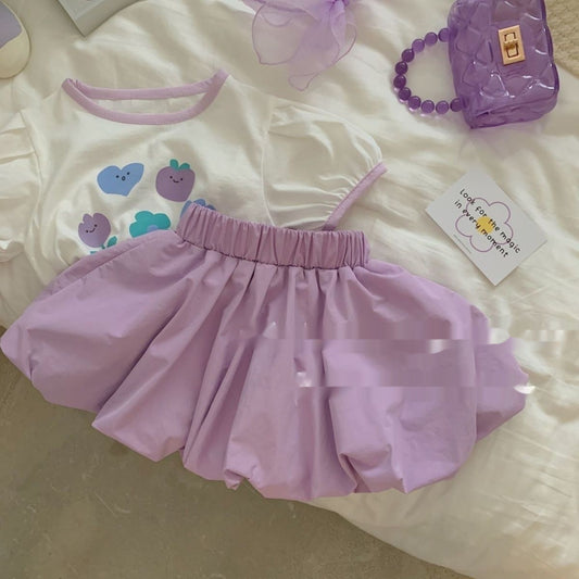 Korean Style Western Style Baby Girl Purple Two-piece Set