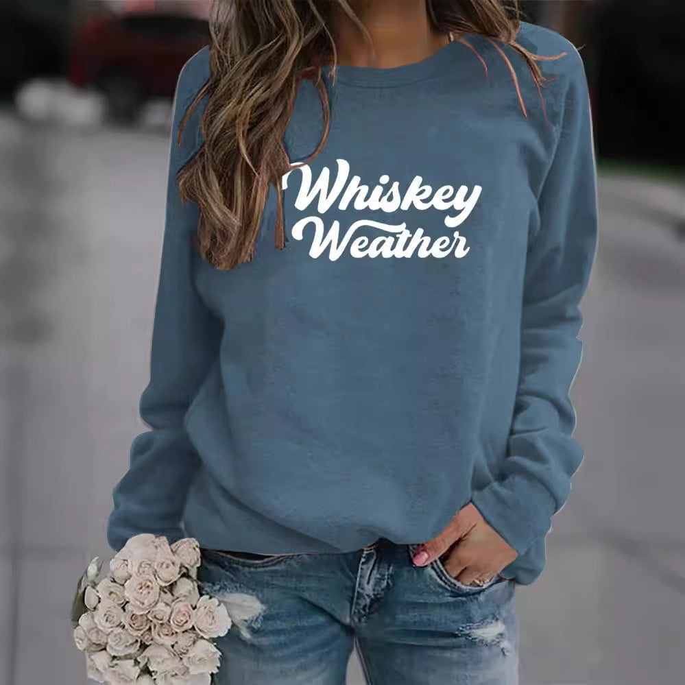 Lettered Casual Round Neck Long Sleeve Loose Sports Fashion Sweater