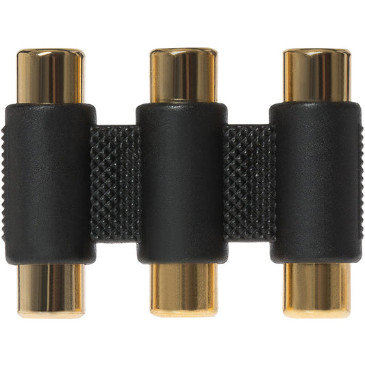 Maplin 3-Way RCA Phono Coupler Adapter Red/White/Yellow Sockets - Black