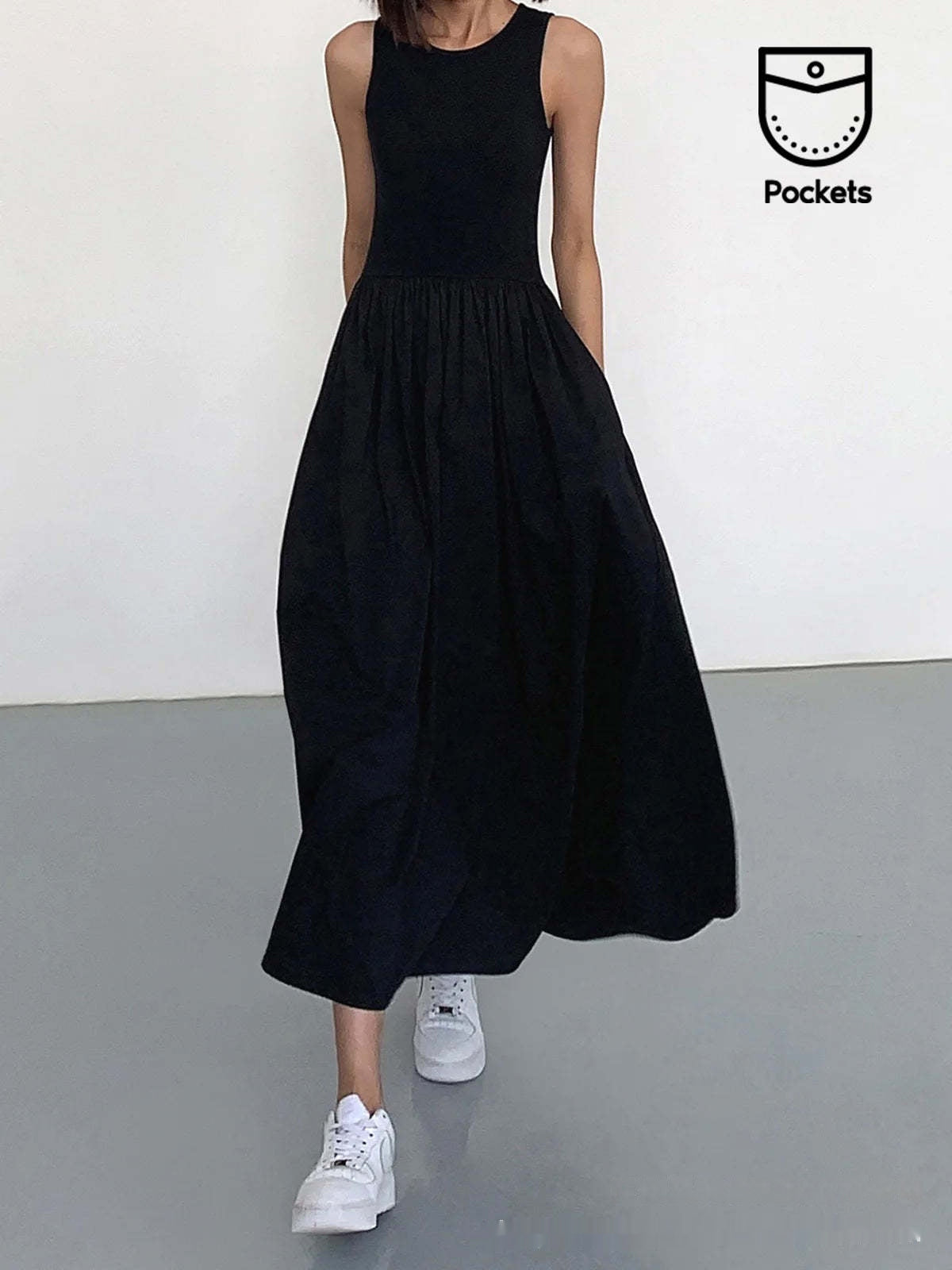 Robe longue moulante sans manches pour femme
