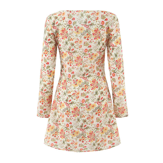 V-Neck Short A-Line Long Sleeve Dress