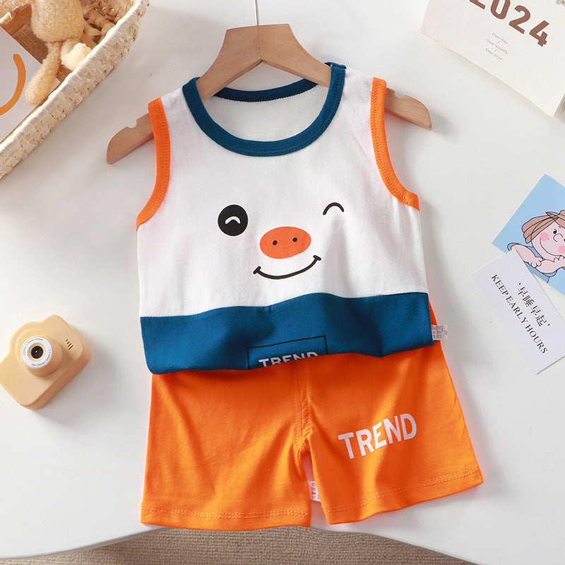 Nouveau gilet costume en coton sans manches pour garçon, ensemble deux pièces, vêtements d'été, vente en gros
