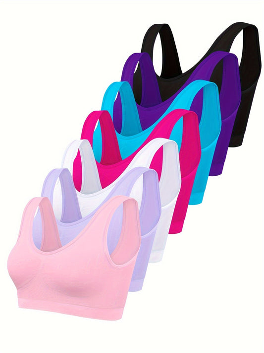 Soutien-gorge sans couture solide 7 pièces, lingerie et sous-vêtements sportifs confortables et respirants pour femmes